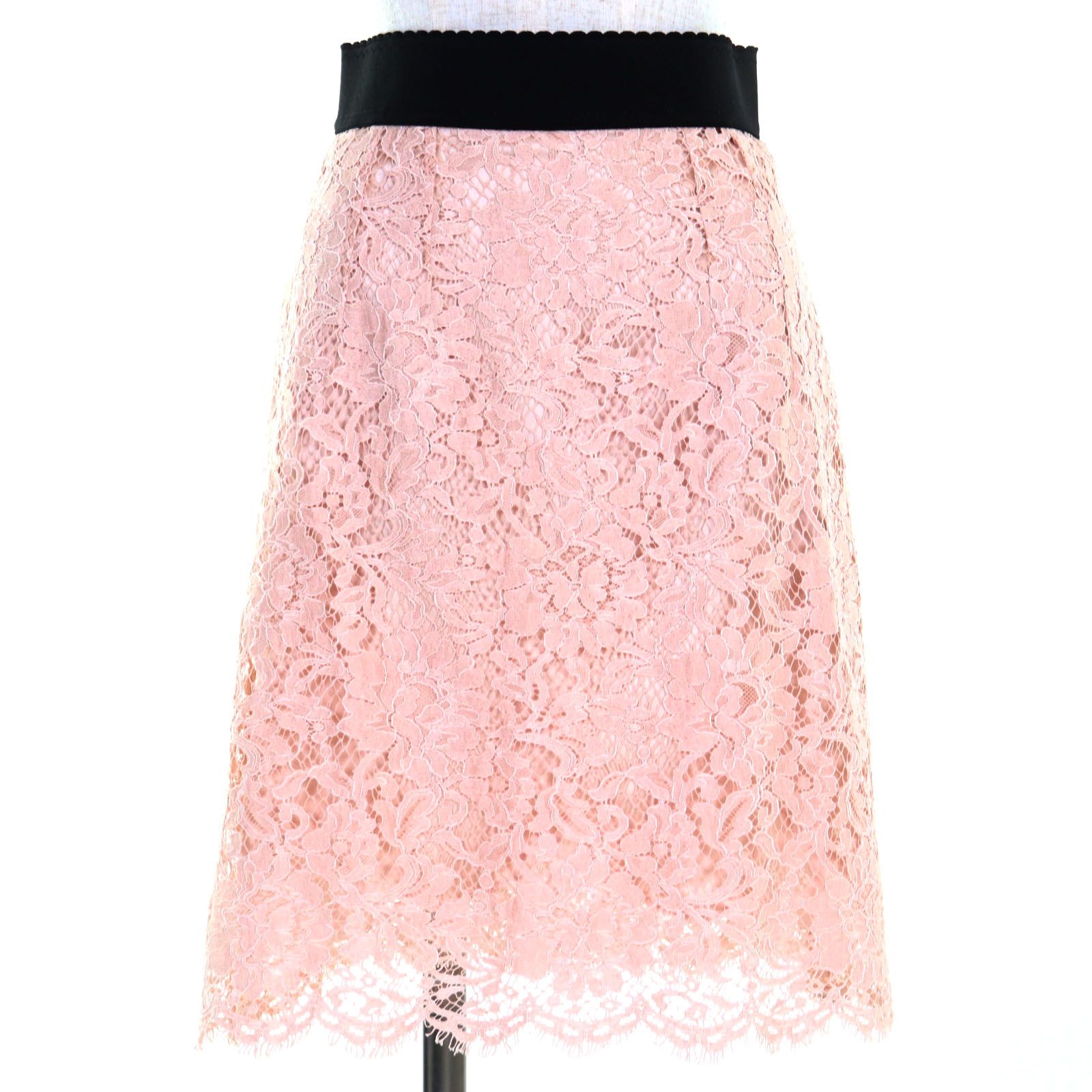 ♥品 DOLCE-GABBANA ドルチェ＆ガッバーナ F4AH4T カットワークレース ひざ丈 スカート ピンク 38 イタリア製 正規品 レディース