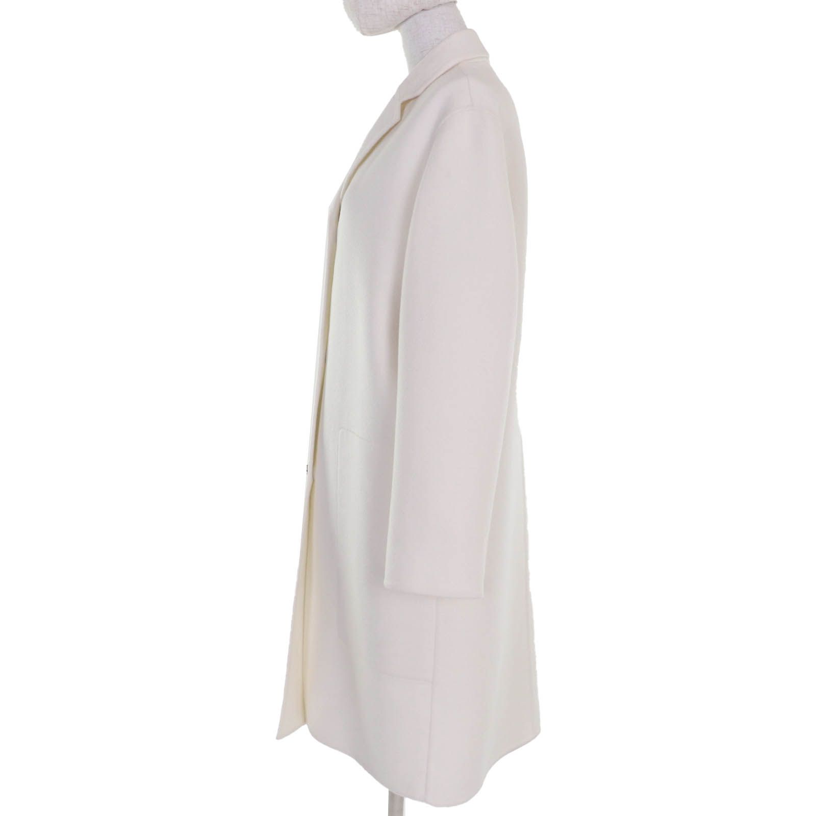 HERMES エルメス 23AW 3H0188DA カシミヤ100％ レザーセリエボタン ダブルフェイス ロングコート ホワイト 34 フランス製 レディース