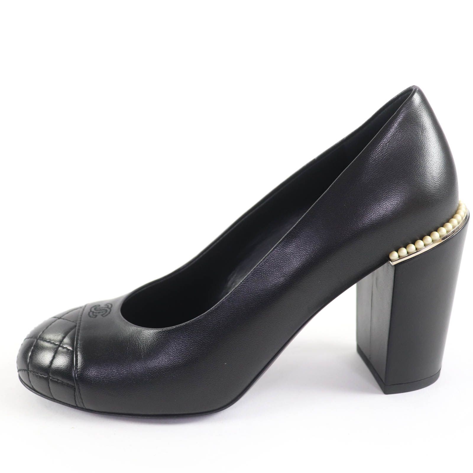  CHANEL シャネル G 32830 ココマーク マトラッセ フェイクパール付 レザー パンプス ブラック 36.5 箱 保存袋付き イタリア製 レディース ハイヒール パンプス パンプス