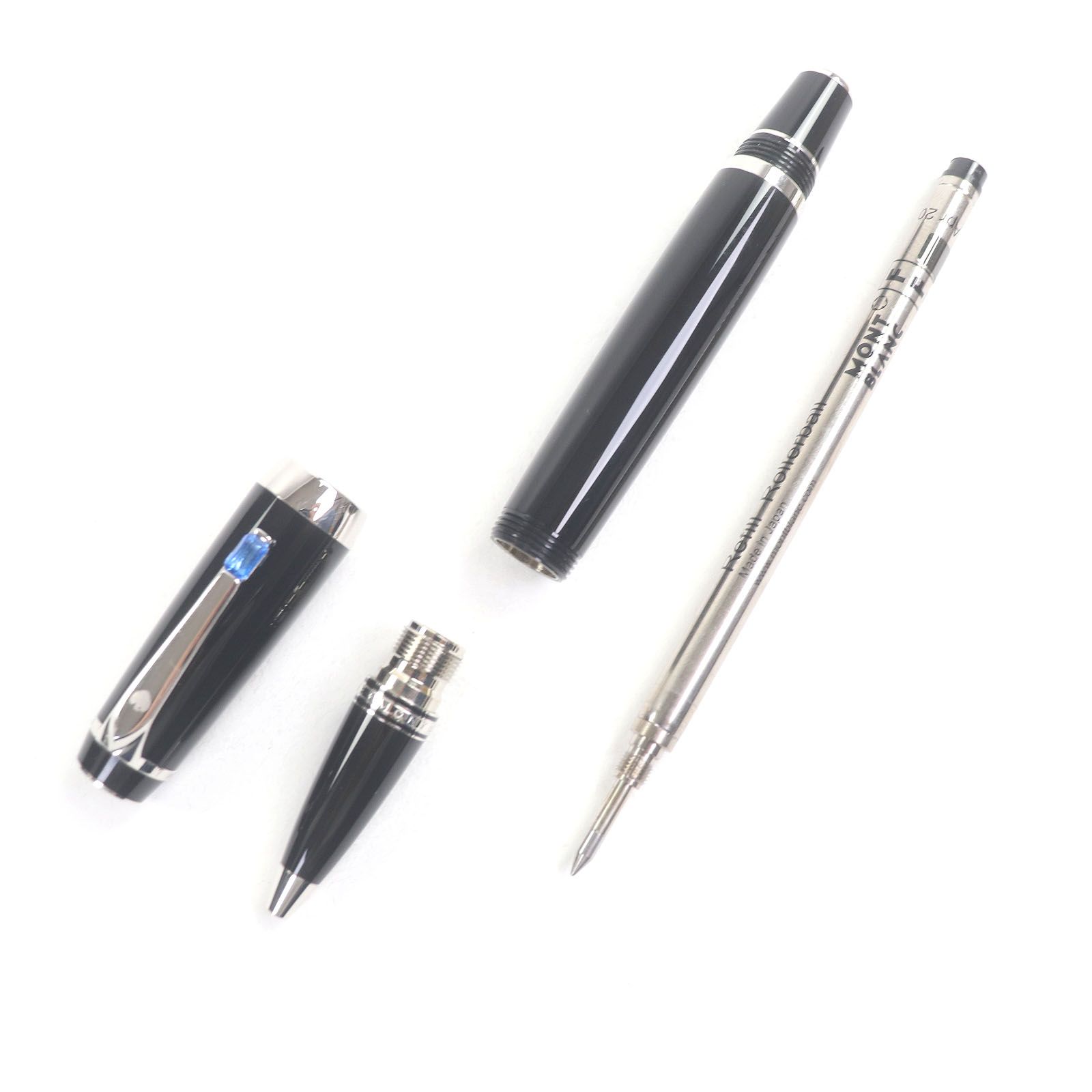 □MONTBLANC モンブラン BOHEME ボエム ホワイトスター ブルージェムストーン キャップ式 ボールペン ブラック シルバー ドイツ製 メンズ