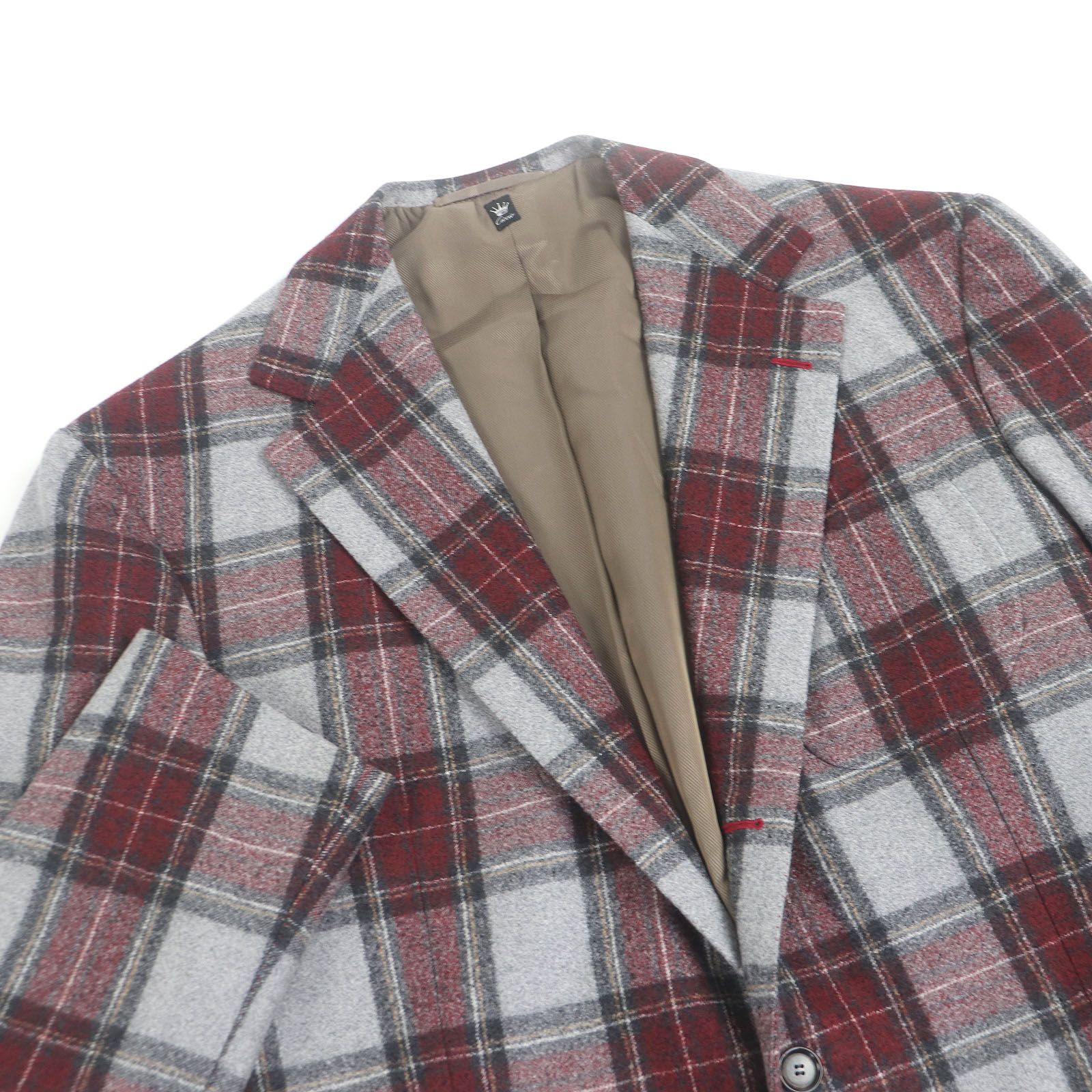 Cicio チッチオ タータンチェック ビスポーク シングルスーツ 上下セットアップ グレー レッド ネイビー Lサイズ相当 ハンガー付き メンズ