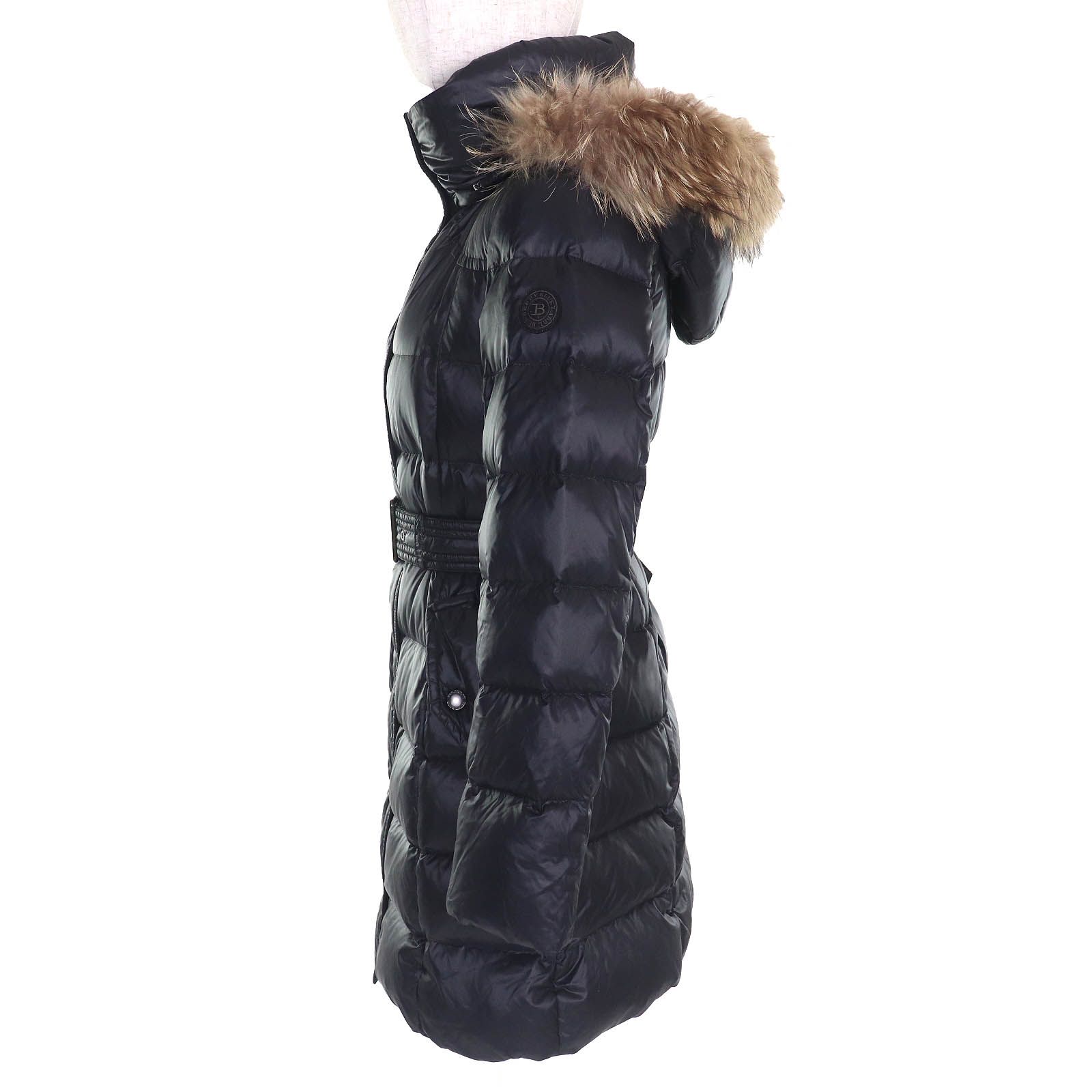 BURBERRY BLUE LABEL バーバリーブルーレーベル 裏地チェック柄 ファー フード付き ダウンコート ブラック 38 レディース