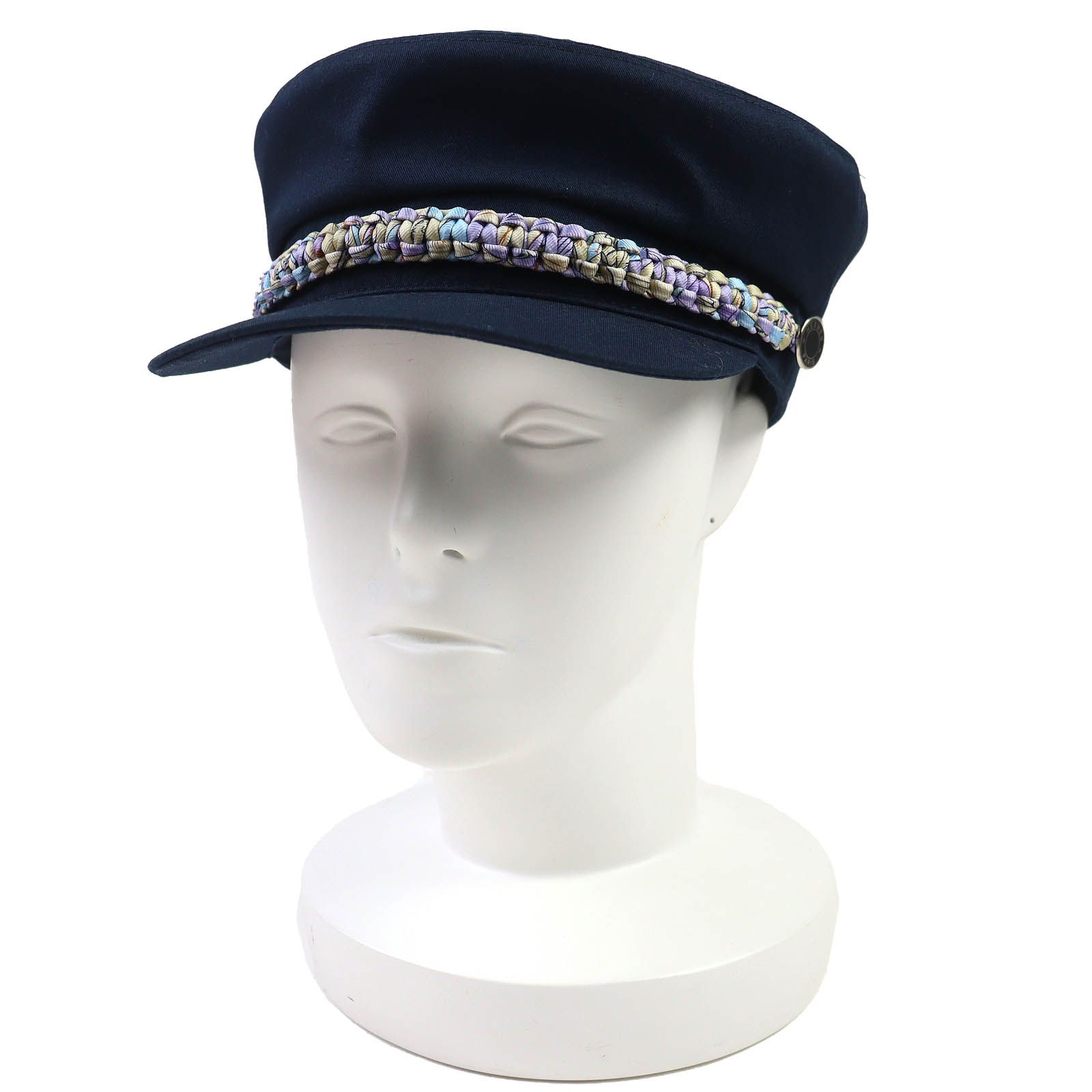 ♥品△HERMES エルメス DEAUVILLE SILK ドーヴィル コットン100％ セリエボタン キャスケット 帽子 ネイビー 57 箱 保存袋付き フランス製 正規品 レディース