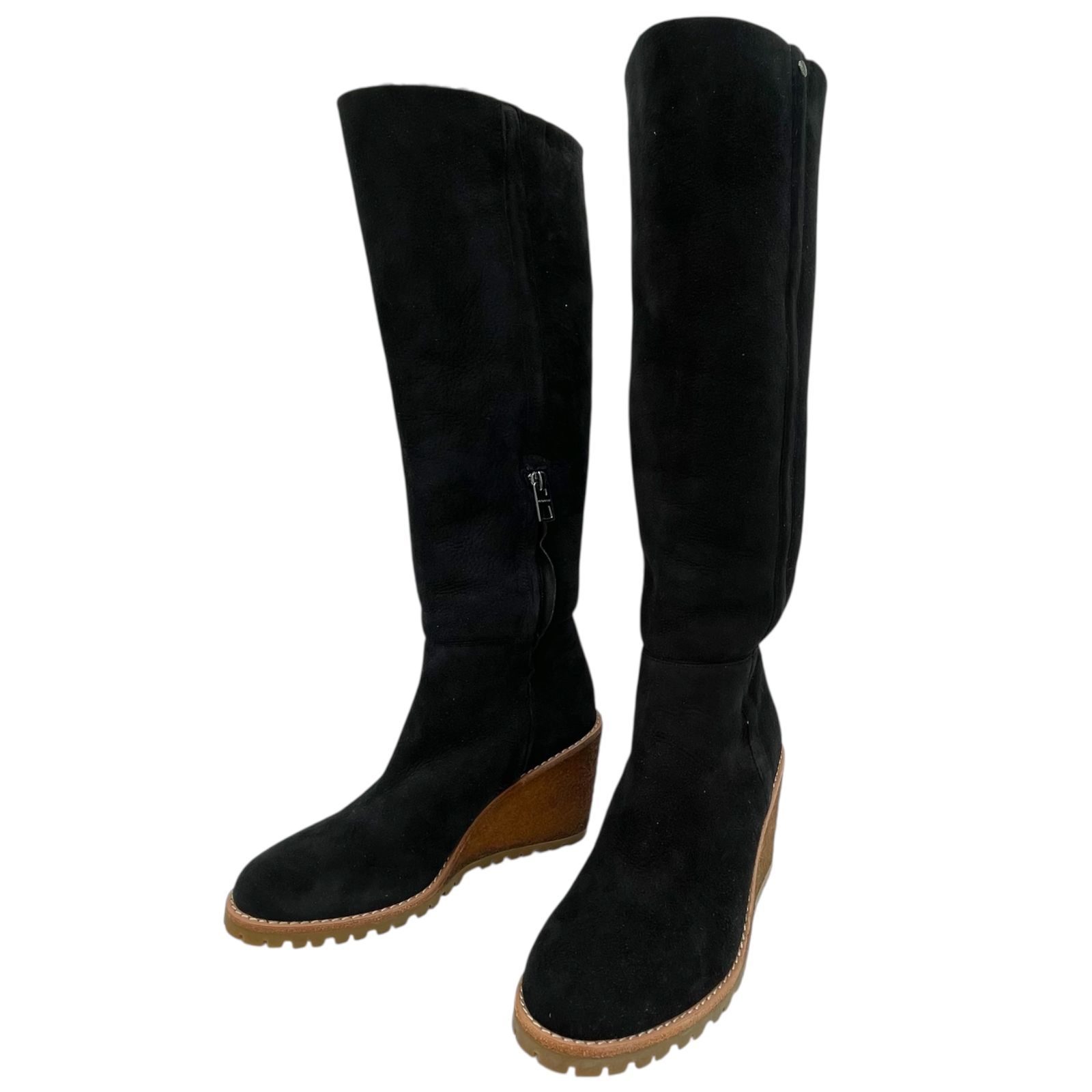 COACH コーチ ロングブーツ ムートン ボア チャック ブラック ウェッジソール Q 6456 37 23 cm