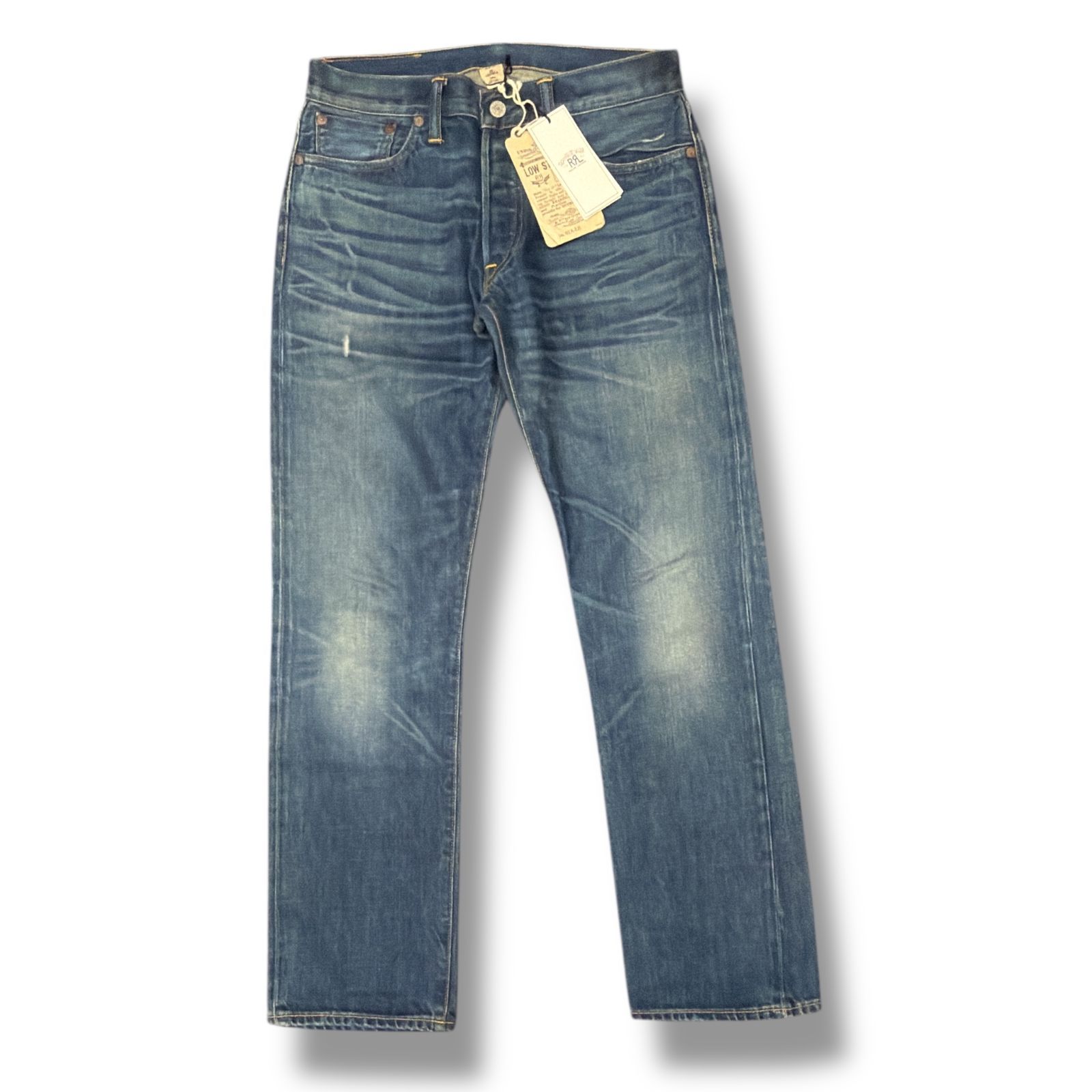 参考上代44000円 RRL LOW STRAIGHT DENIM PANTS クラッシュデニムパンツ ジーンズ ラルフローレン ダブルアールエル MNRRDNMM4P00278 インディゴ W30 1619M6