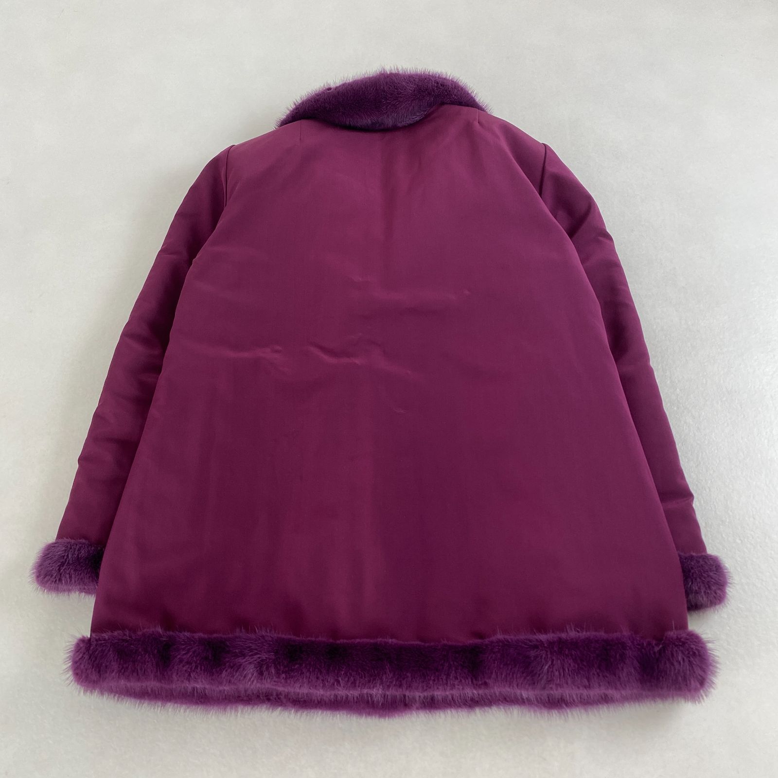 美品 本毛皮　リアルファー リバーシブル シルク コート パープル ブラウン Canadian MINK 毛皮コート sankyo shokai ミンク コート シルバー