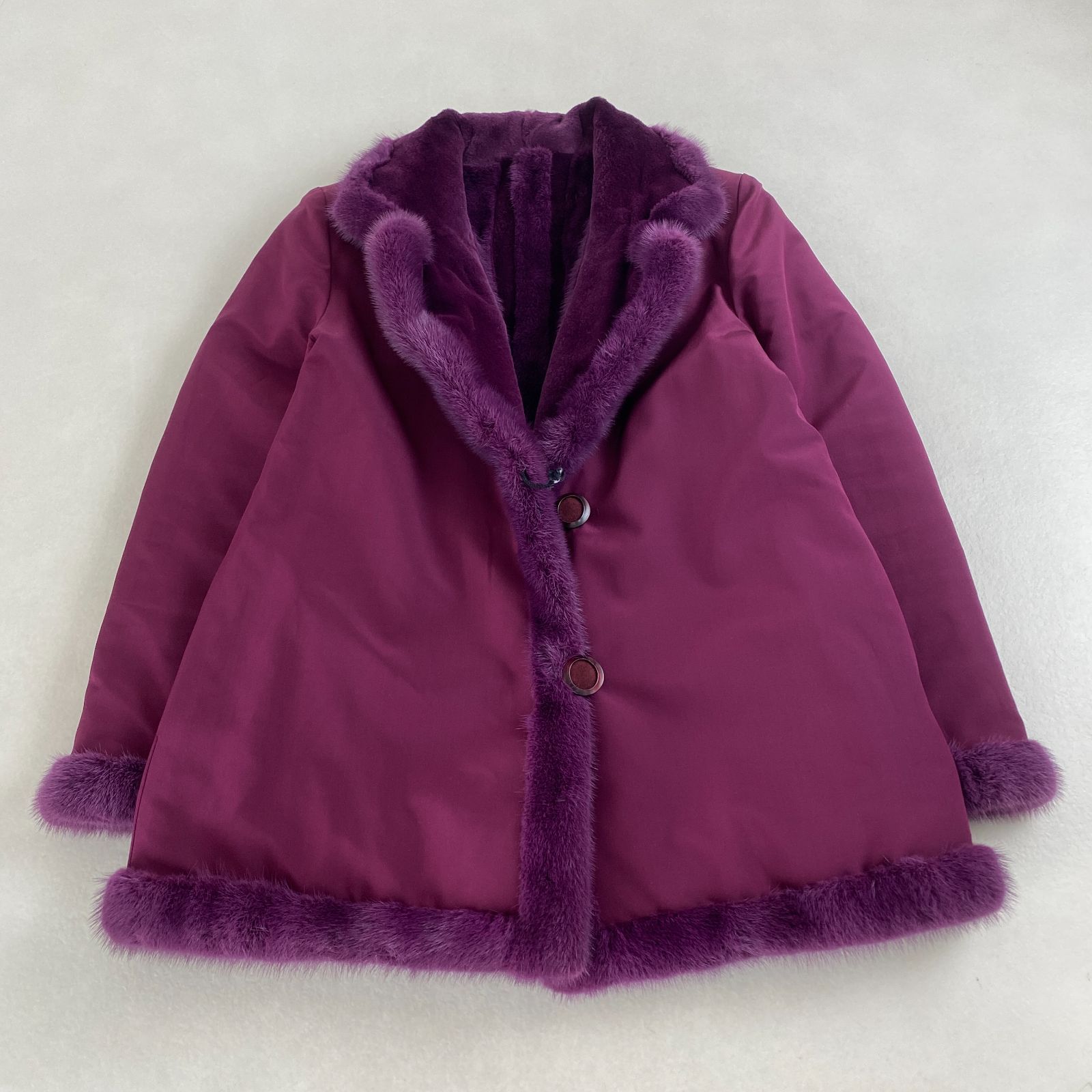希少色◎ミンク パープル 本毛皮 ファーコート リバーシブル リアルファー 毛皮コート ミンク 本毛皮 リアルファー 紫 ピンク 奇抜 リバーシブル