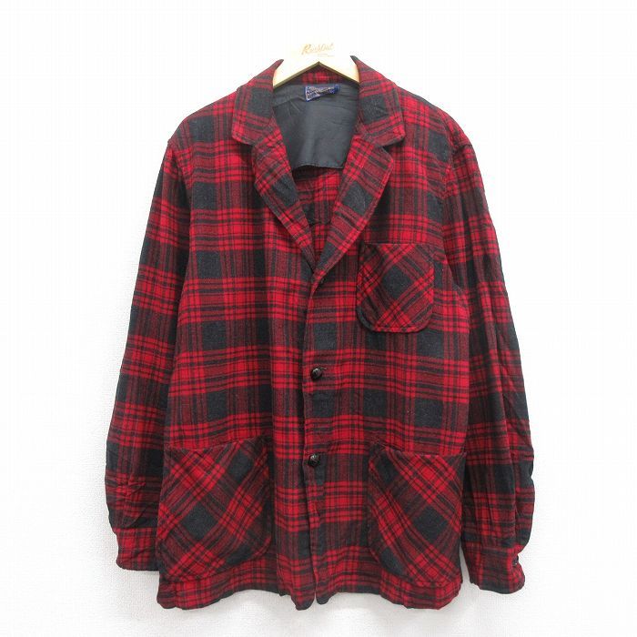 XL 古着 ペンドルトン 長袖 ビンテージ ウール ジャケット メンズ 60s 赤 レッド チェック 25oct29 アウター