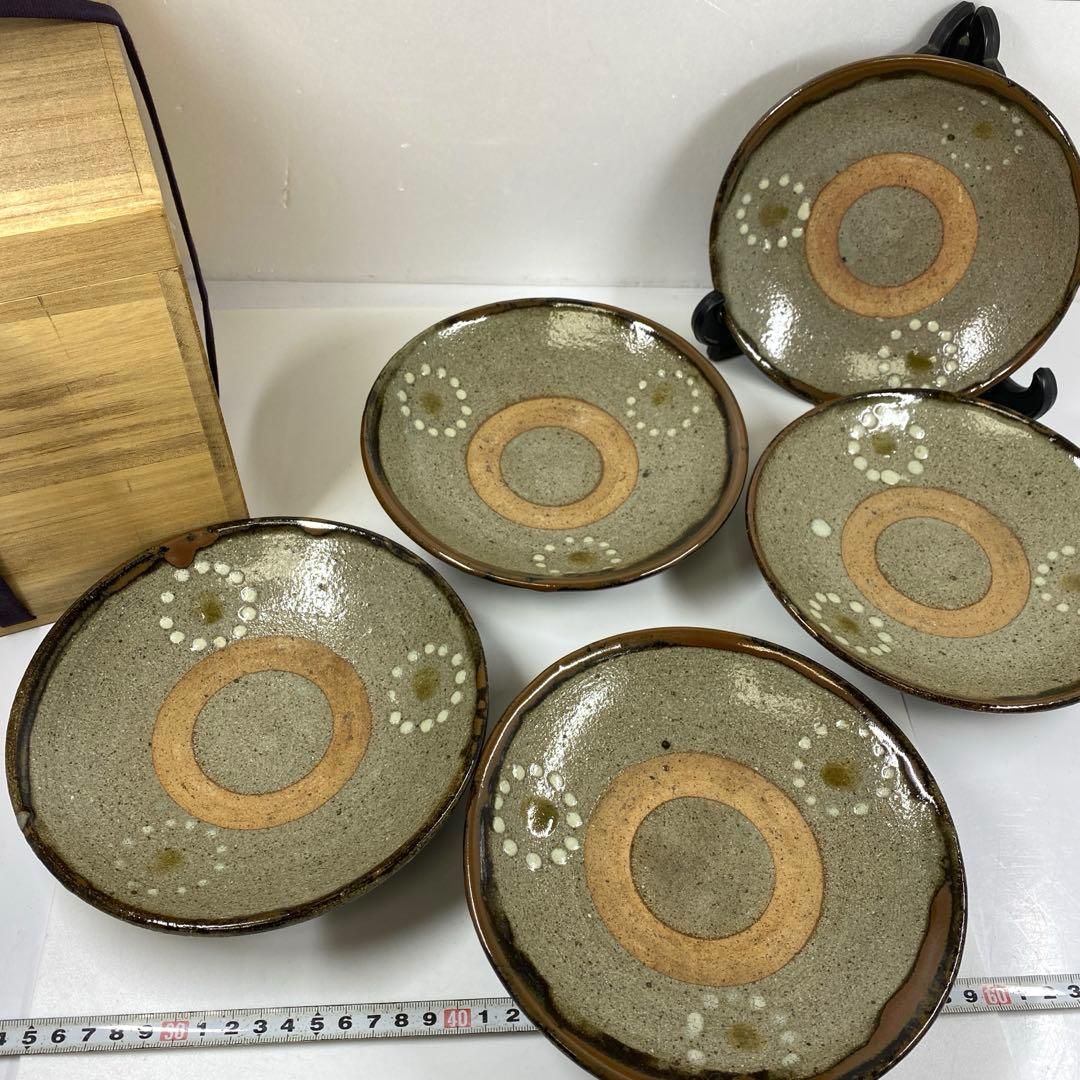 浜田庄司 中皿 5枚 合箱 直径18.5㎝ トヒサ 東な7-0207