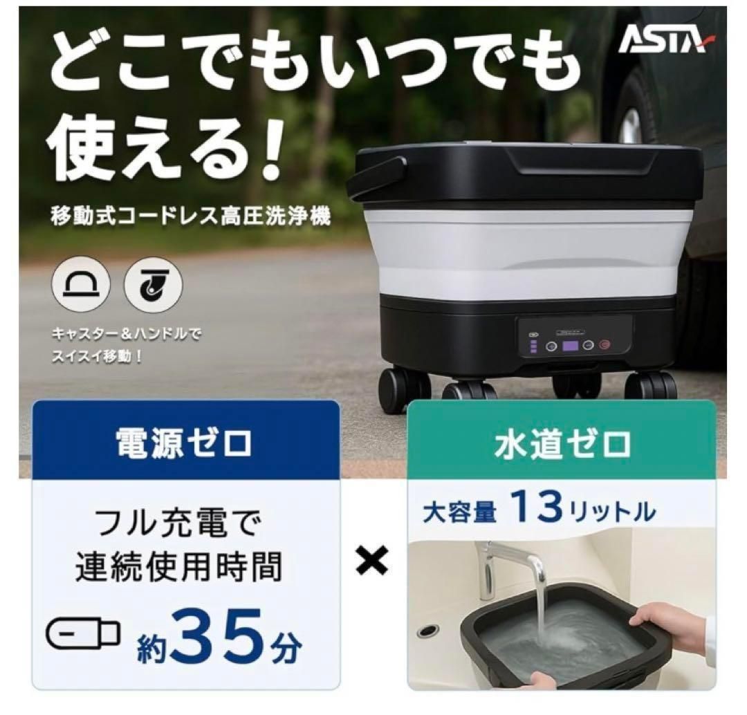 持ち運び便利❣ 高圧洗浄機 コードレス 充電式 バッテリー式 バケツ 