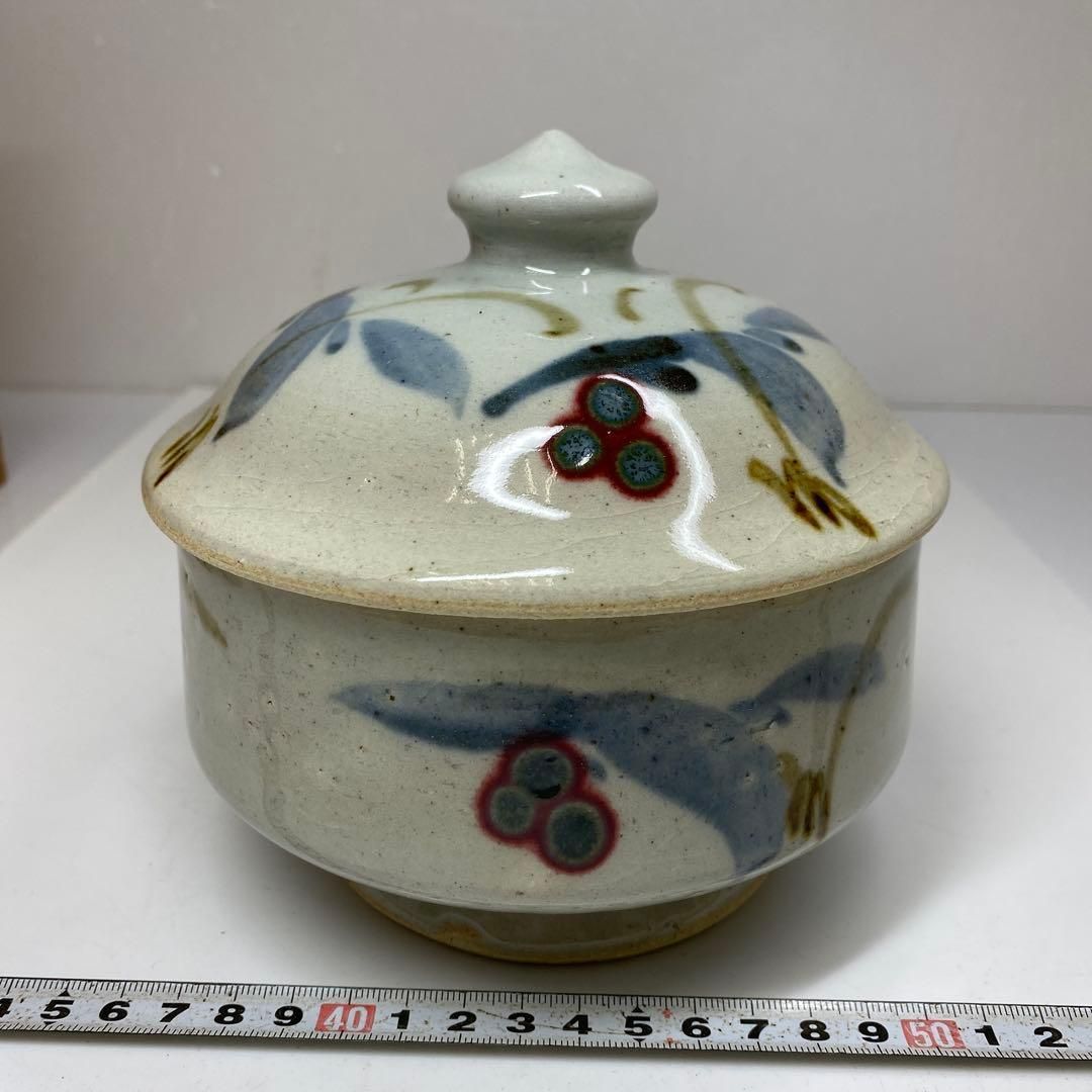 椋木英三 笹絵蓋物 共箱 師:寛次郎 高さ約16㎝（蓋込） 東里7-0207①