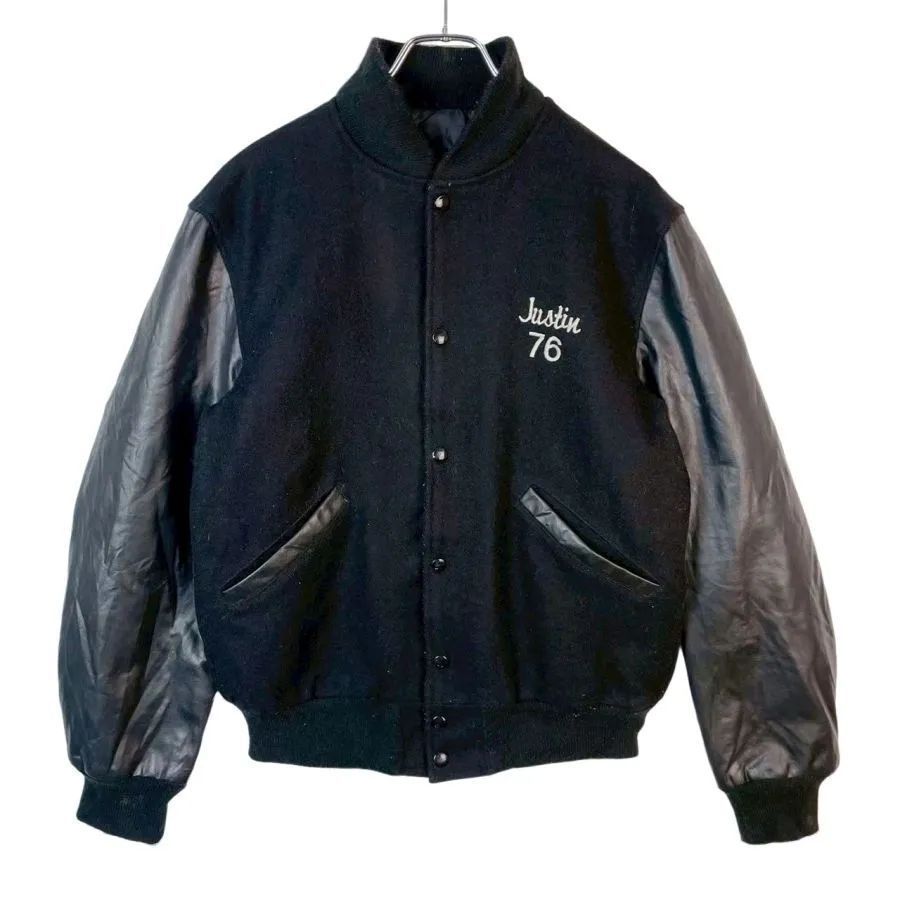 USA製 レターマンジャケット 38 黒×紺 スタジャン アワードジャケット USA製 レターマンジャケット 38 黒×紺 スタジャン アワードジャケット