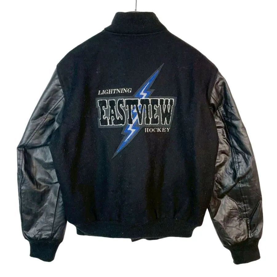 USA製Cunningham's sports袖レザー切り替えウールスタジャン中綿入り