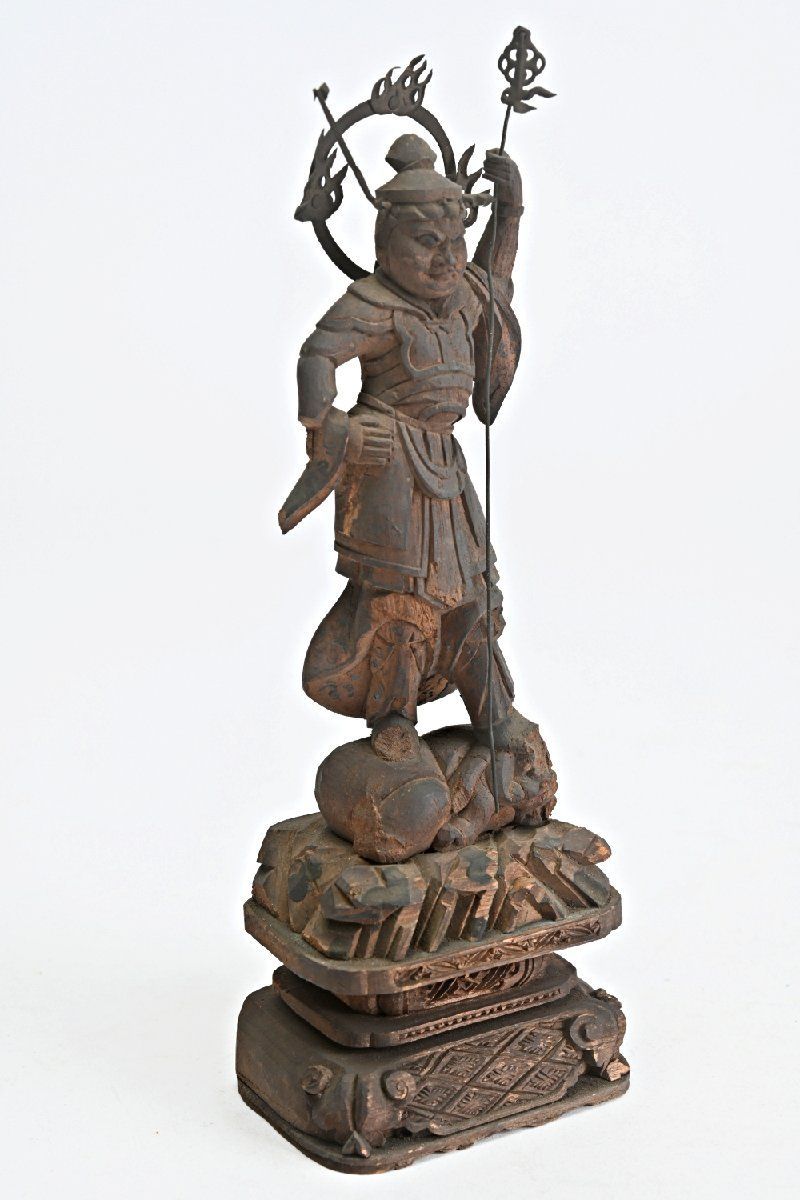 木彫 毘沙門天立像 仏教美術 仏像 梵字