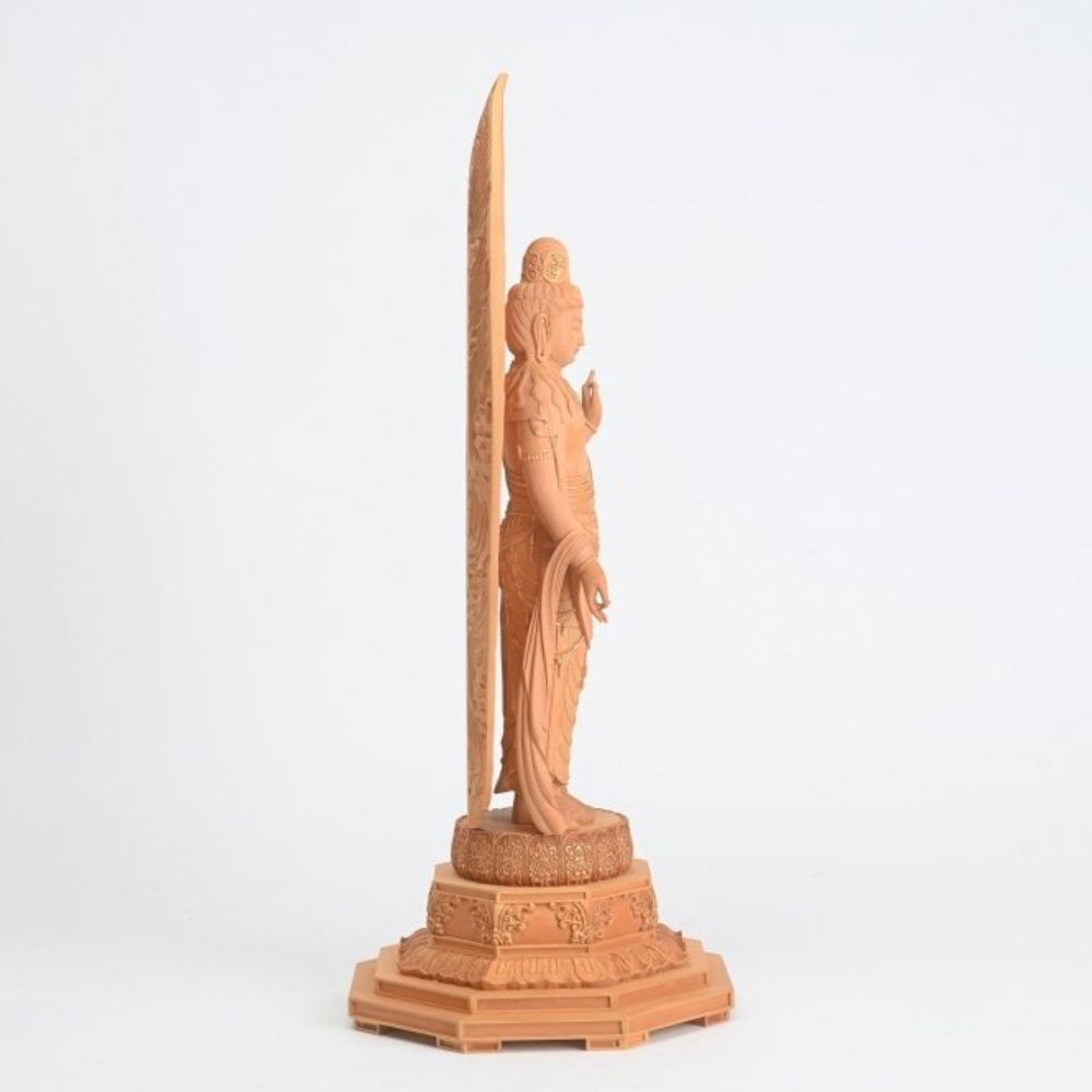 未来的な 葉萌春 造 木彫 観音菩薩立像 ガラスケース付 流行