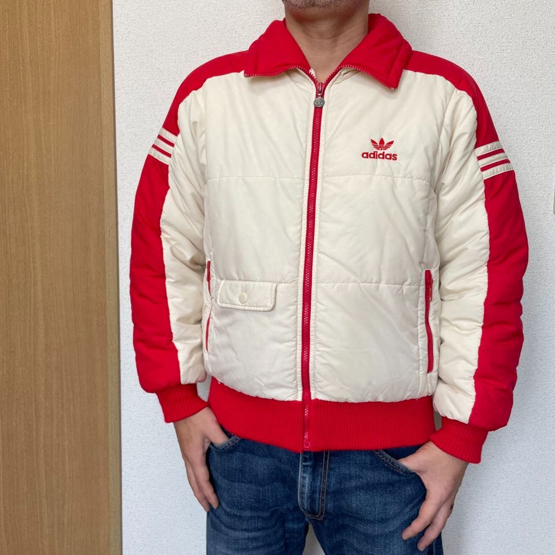 70s-80s adidas 中綿入りジャケット Mサイズ ホワイト白/レッド赤