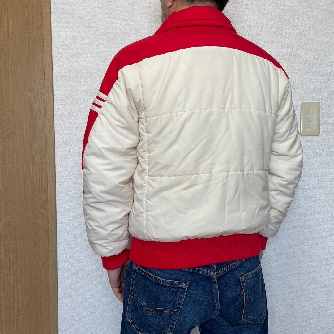 70s-80s adidas 中綿入りジャケット Mサイズ ホワイト白/レッド赤