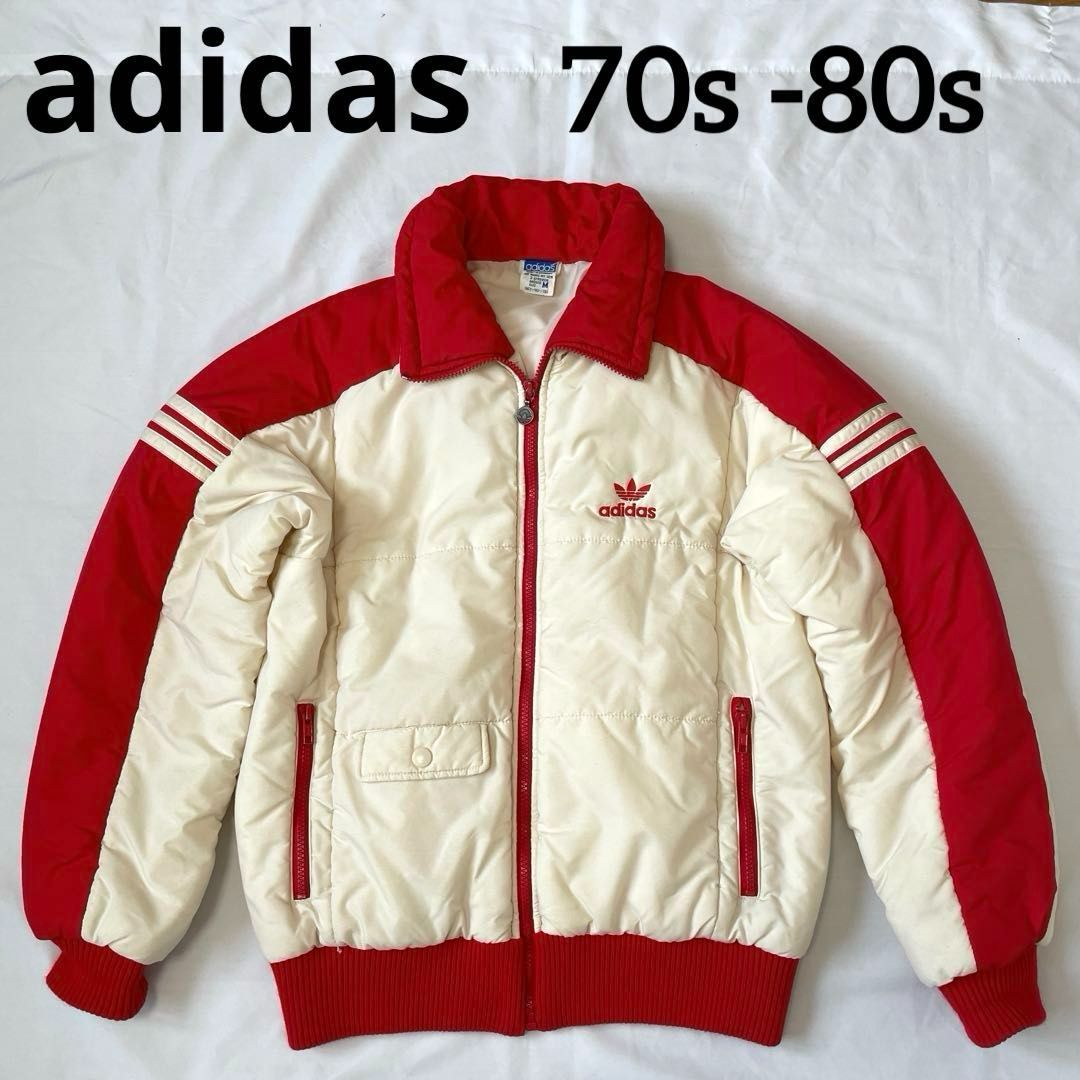 70s-80s adidas 中綿入りジャケット Mサイズ ホワイト白/レッド赤