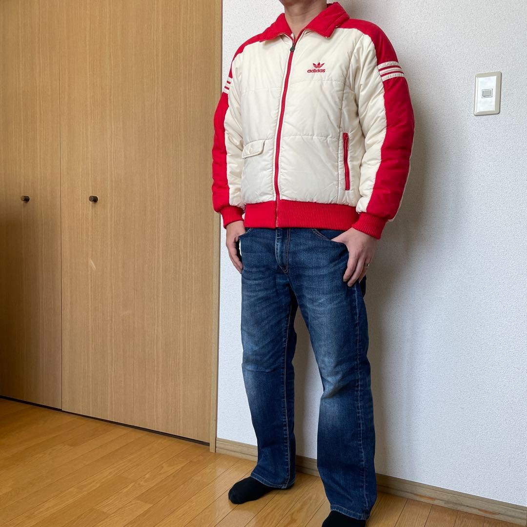 70s-80s adidas 中綿入りジャケット Mサイズ ホワイト白/レッド赤