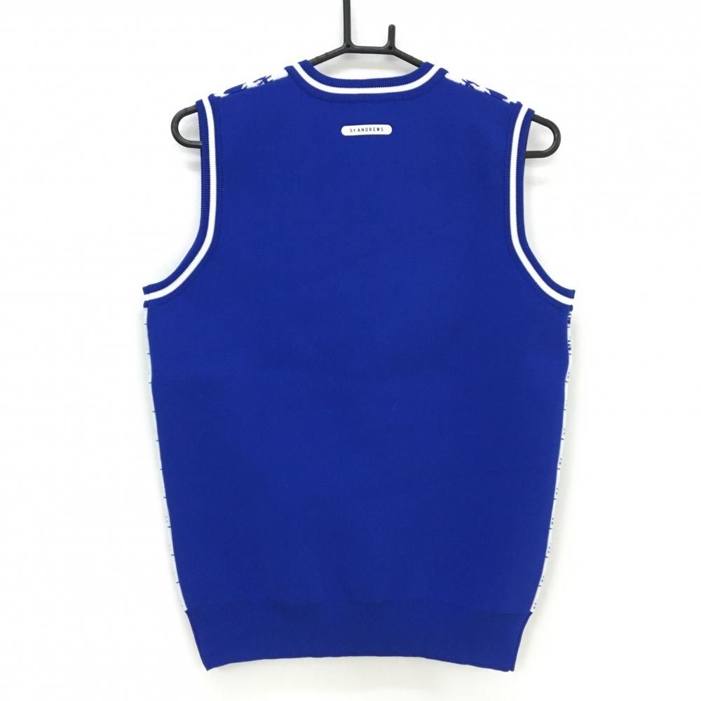 セントアンドリュース ニットベスト ブルー×白 前身頃総柄 Vネック メンズ M ゴルフウェア St ANDREWS