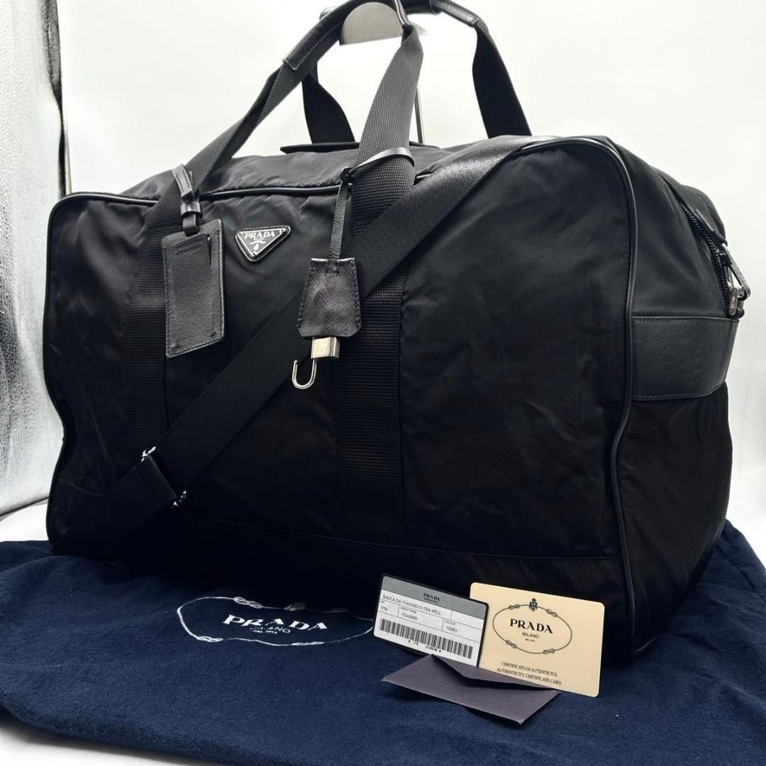ギャラ付 プラダ ボストンバッグ サフィアーノ 2way 三角ロゴ 袋付