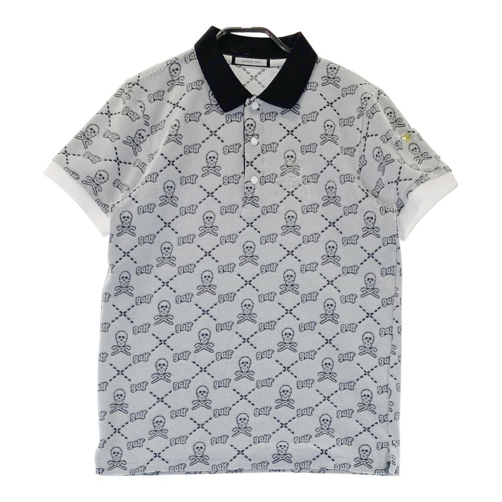サイズ 46 MARK-LONA マークアンドロナ 半袖ポロシャツ パイル スカル総柄 グレー系 240101544370 ゴルフウェア メンズ ストスト