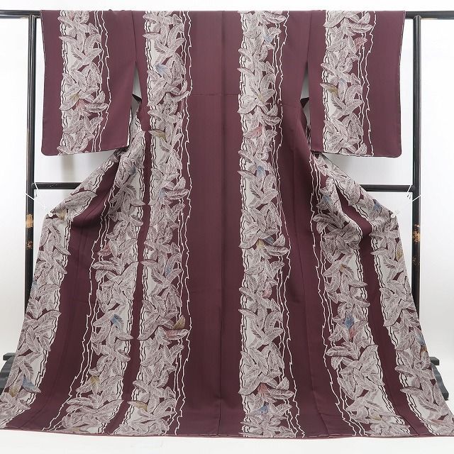 ❁tomihisa❁新品 リーフ柄 ボタニカル 着物 正絹 仕付け糸付 トール