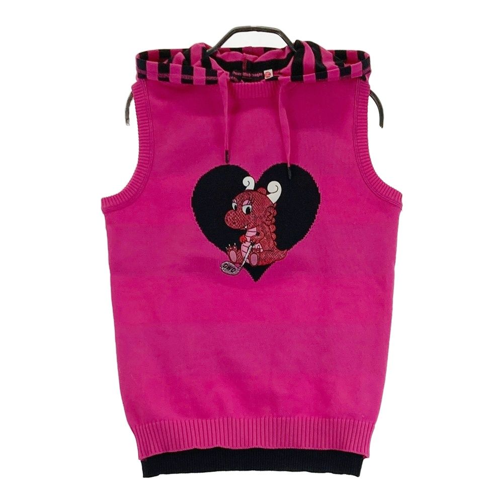 サイズ 2 DANCE WITH DRAGON ダンスウィズドラゴン フード付 ニットベスト チビドラ ボーダー柄 ピンク系 240101545485 ゴルフウェア レディース ストスト