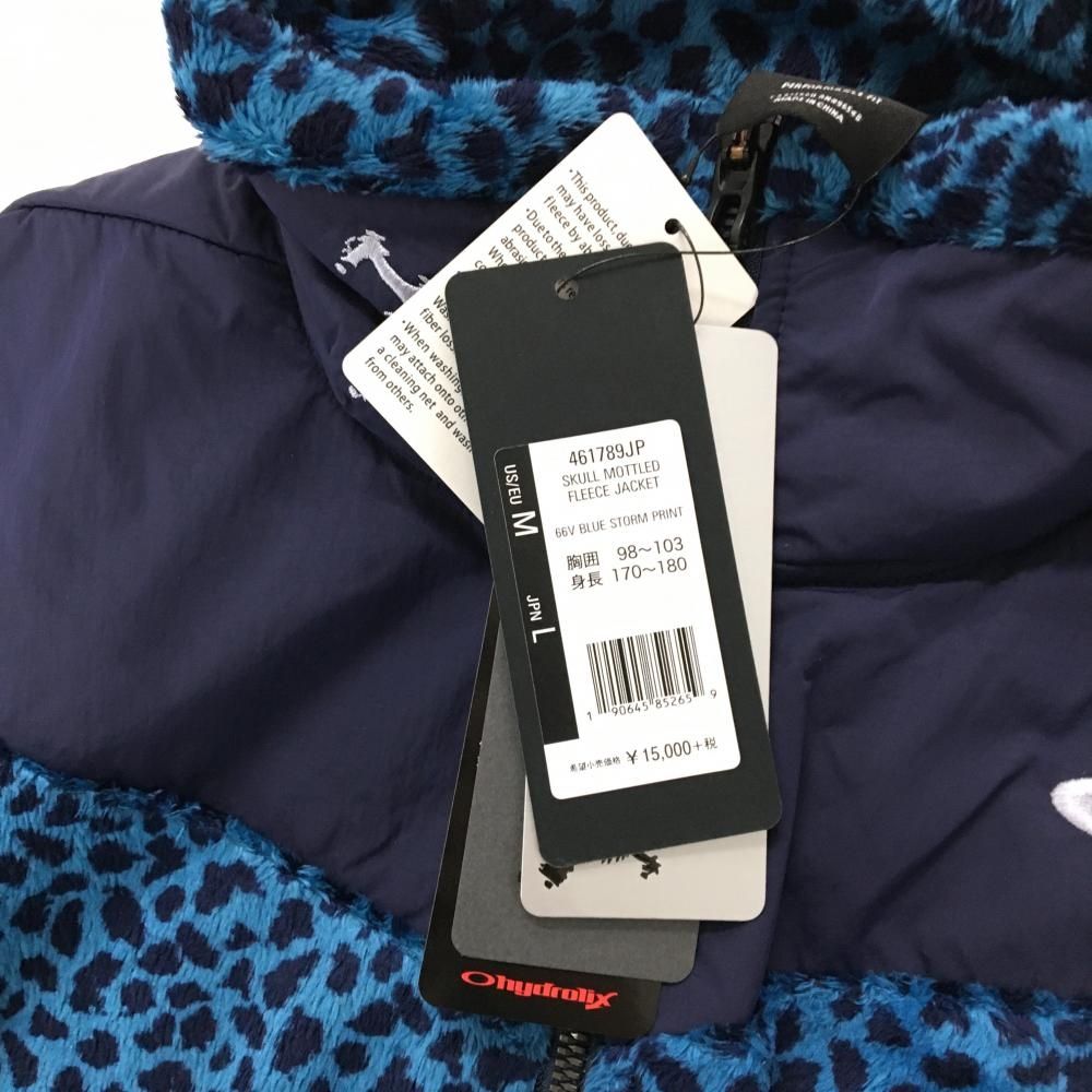 オークリー ボアジャケット ライトブルー×ネイビー レオパード ヒョウ柄 異素材 吸汗速乾 保温 メンズ L ゴルフウェア Oakley LLC-HASEGAWATOSO_COM