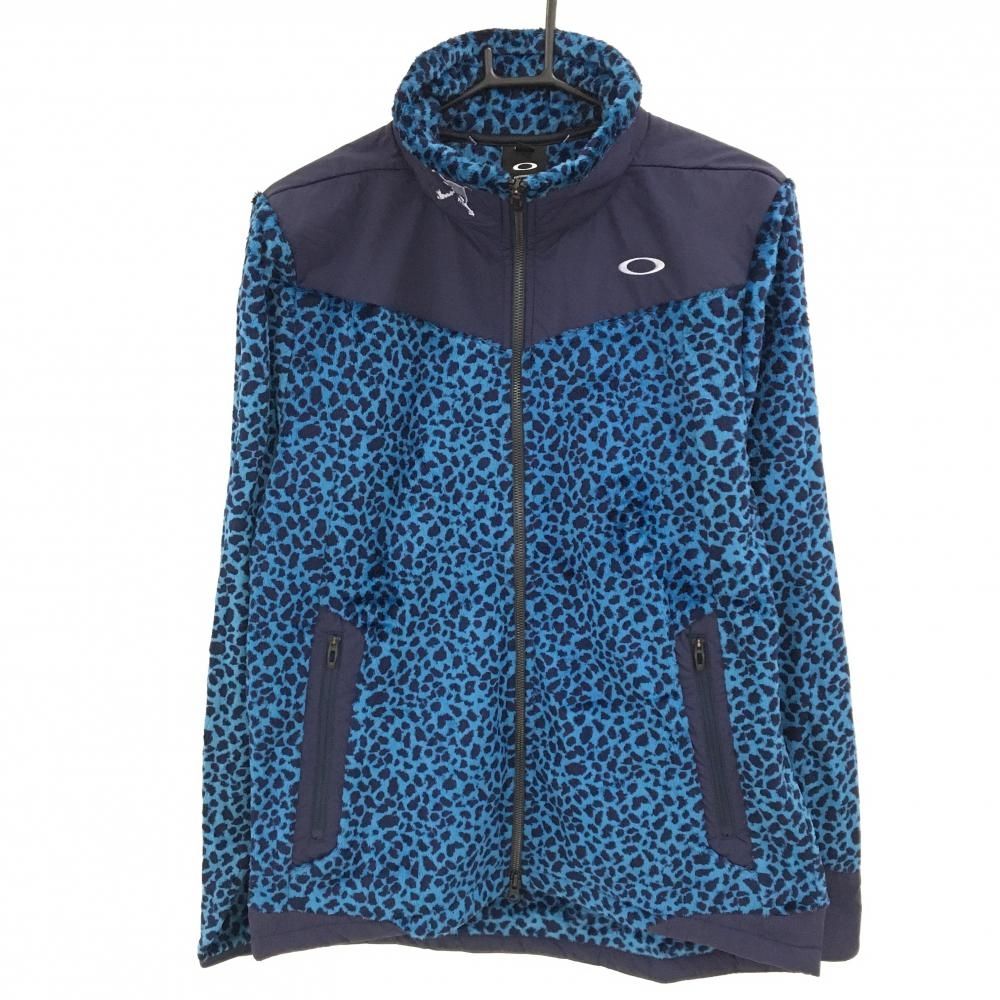 オークリー ボアジャケット ライトブルー×ネイビー レオパード ヒョウ柄 異素材 吸汗速乾 保温 メンズ L ゴルフウェア Oakley