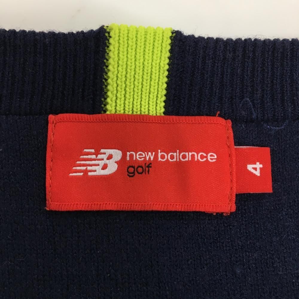 美品】ニューバランスゴルフ セーター ネイビー 一部ボーダー編み 立体