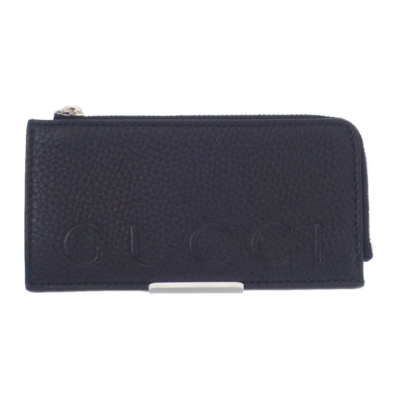 グッチ GUCCI ロゴ ジップ 835073AAE1W1000 カードケース コインケース カーフスキン ブラック シルバー金具 メンズ Aランク