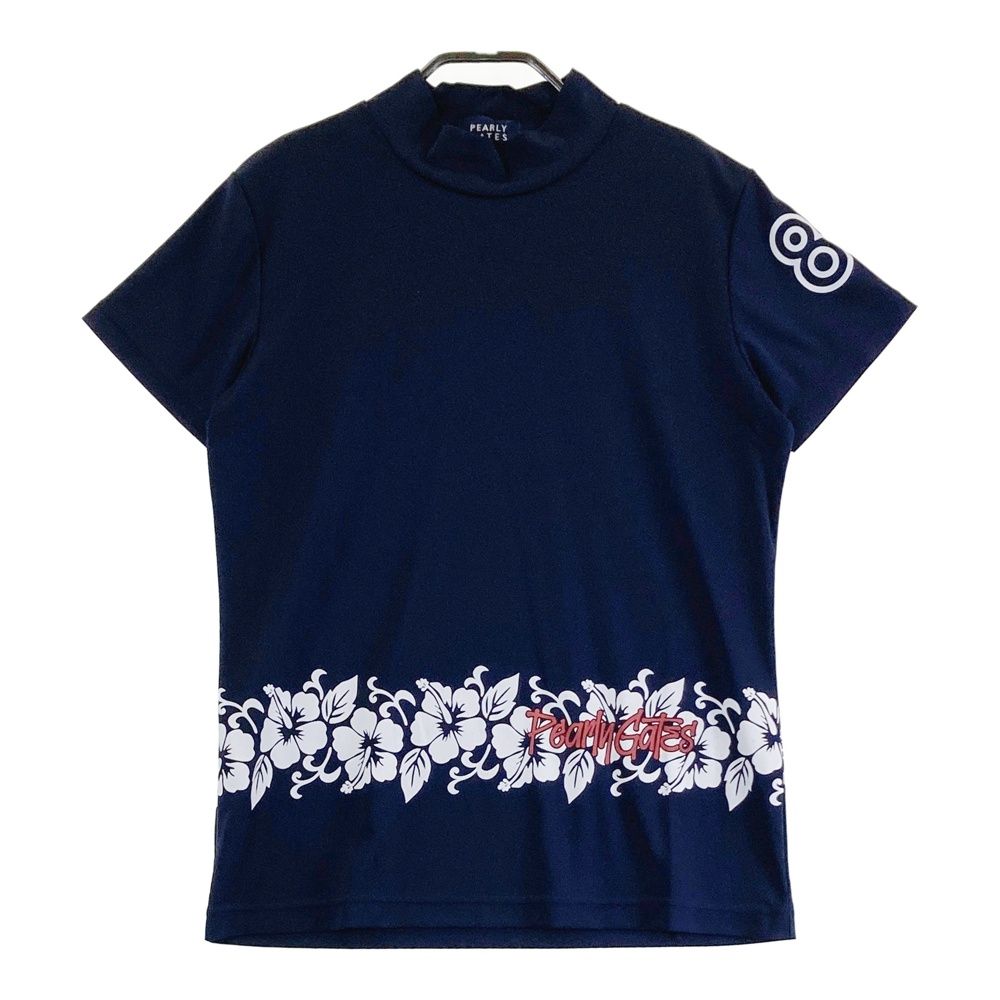 サイズ 1 PEARLY GATES パーリーゲイツ 品 ハイネック 半袖Tシャツ 花柄 ネイビー系 240101545696 ゴルフウェア レディース ストスト