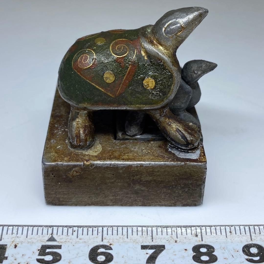 中国古玩 古銅 亀金銀象嵌 銅印196g高さ4.5㎝トコオ東な7-0209 2F