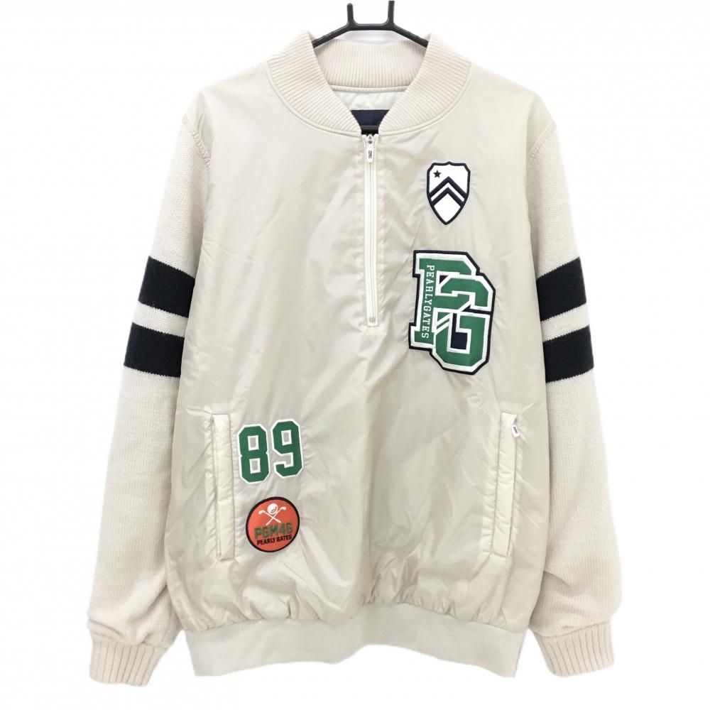 パーリーゲイツ 中綿異素材ジャケット ベージュ×ネイビー ナイロン×ニット メンズ 6 XL ゴルフウェア PEARLY GATES