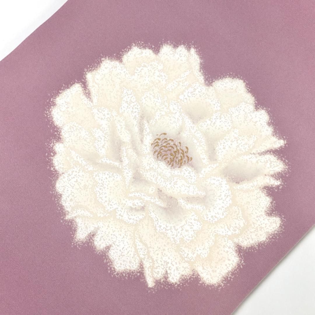 名古屋帯 作家物 塩瀬 花柄模様 金彩 淡紅藤色 O-5609