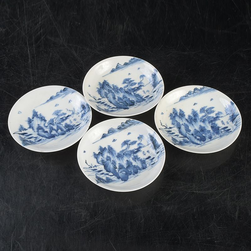 平戸焼 青花 染付山水文 小皿 四客 C S74