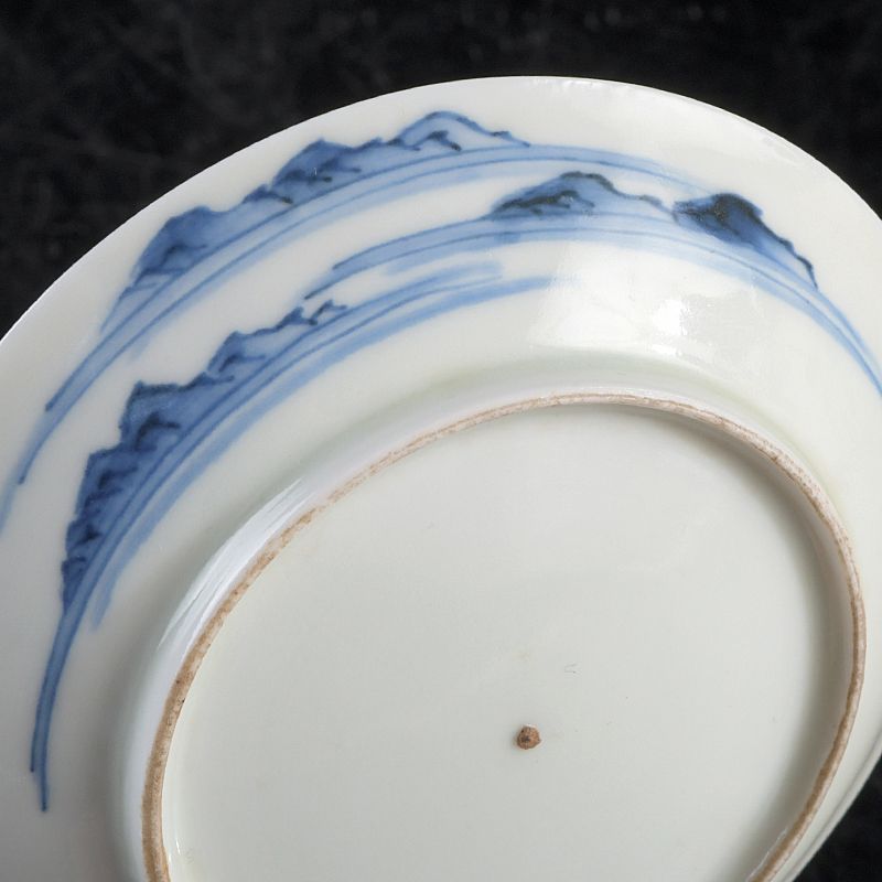 平戸焼 青花 染付山水文 小皿 四客 C S74 鍋島焼『青磁染