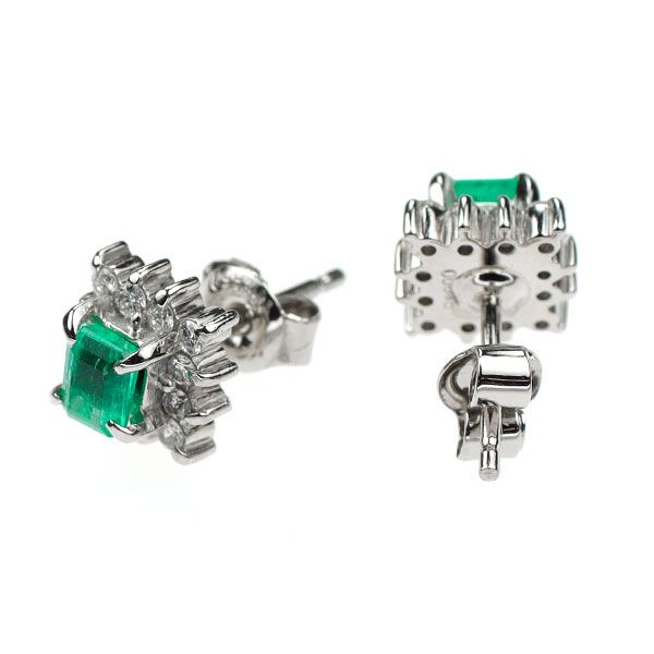 Pt900 Pt850 エメラルド ダイヤモンド ピアス