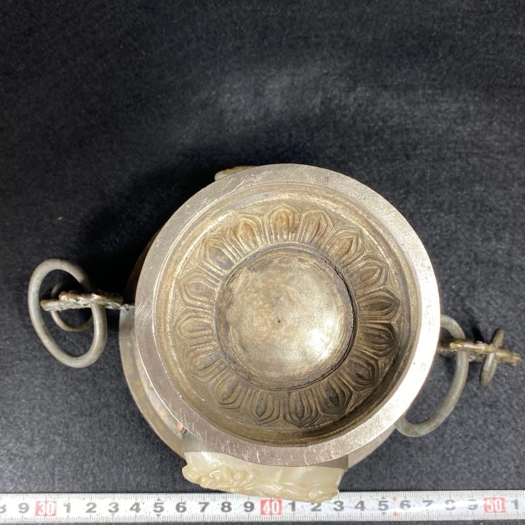 中国清朝時代シャム銀ターコイズ珊瑚象嵌香炉836gチヒオコ東な７-0209