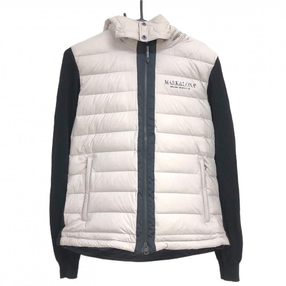 超 マークアンドロナ 異素材ダウンジャケット ライトグレー×黒 前身頃ダウン ニット メンズ 48 L ゴルフウェア MARK＆LONA