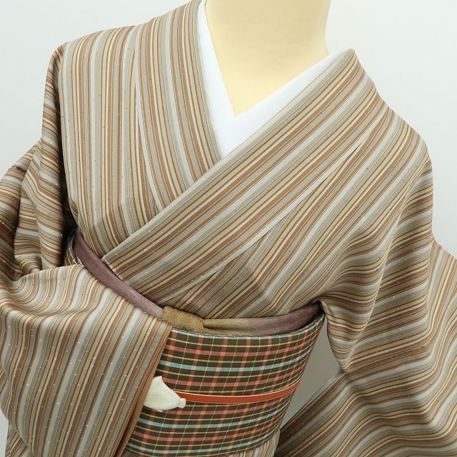 六花-RIKKA- 美品 正絹 縦縞 トールサイズ 小紋 手縫い 着物 A3628