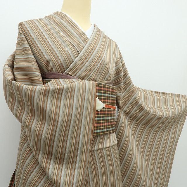 六花-RIKKA- 美品 正絹 縦縞 トールサイズ 小紋 手縫い 着物 A3628