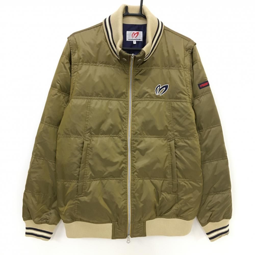 マスターバニー 2WAYダウンジャケット カーキ×ベージュ 袖着脱可 ダブルジップ ロゴ メンズ 6 XL ゴルフウェア MASTER BUNNY EDITION
