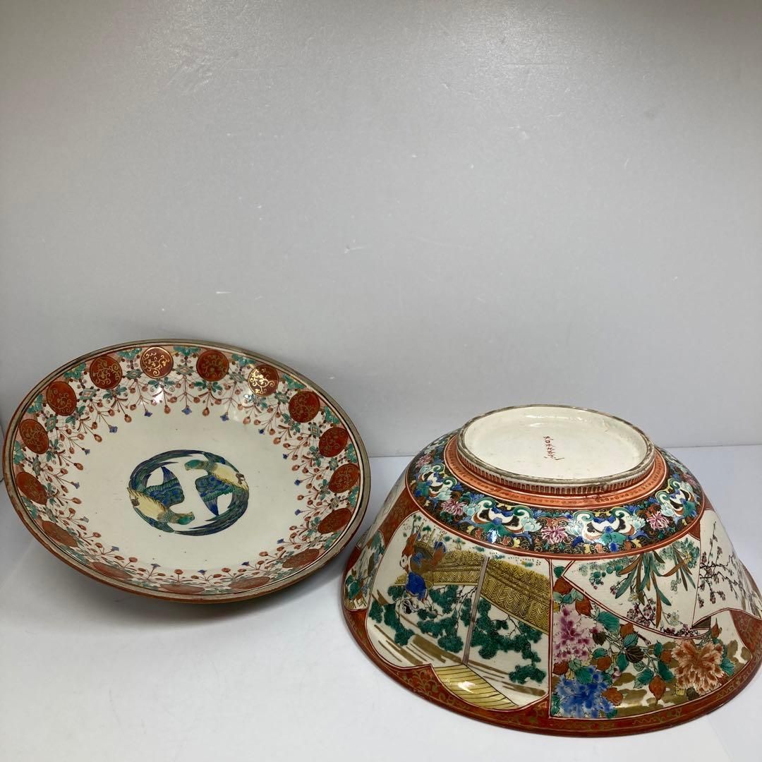 江戸後期 上手 九谷焼 松山窯大鉢 幅約32㎝トトヒ 本さ7-0210