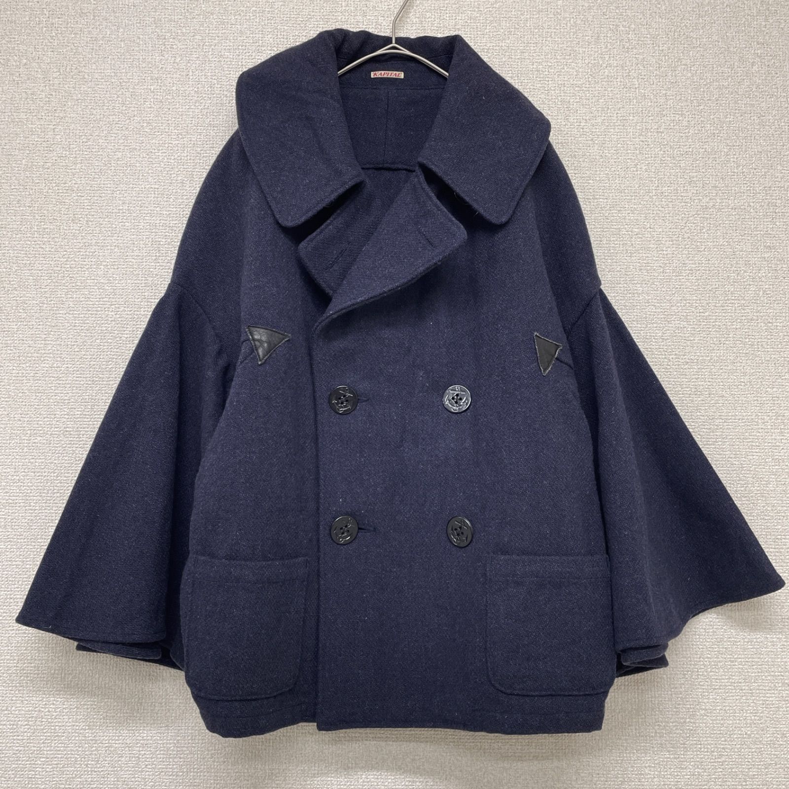 KAPITAL キャピタル ショートコート ピーコート ケープ ラッフル ペプラム ダブル ネイビー レディース