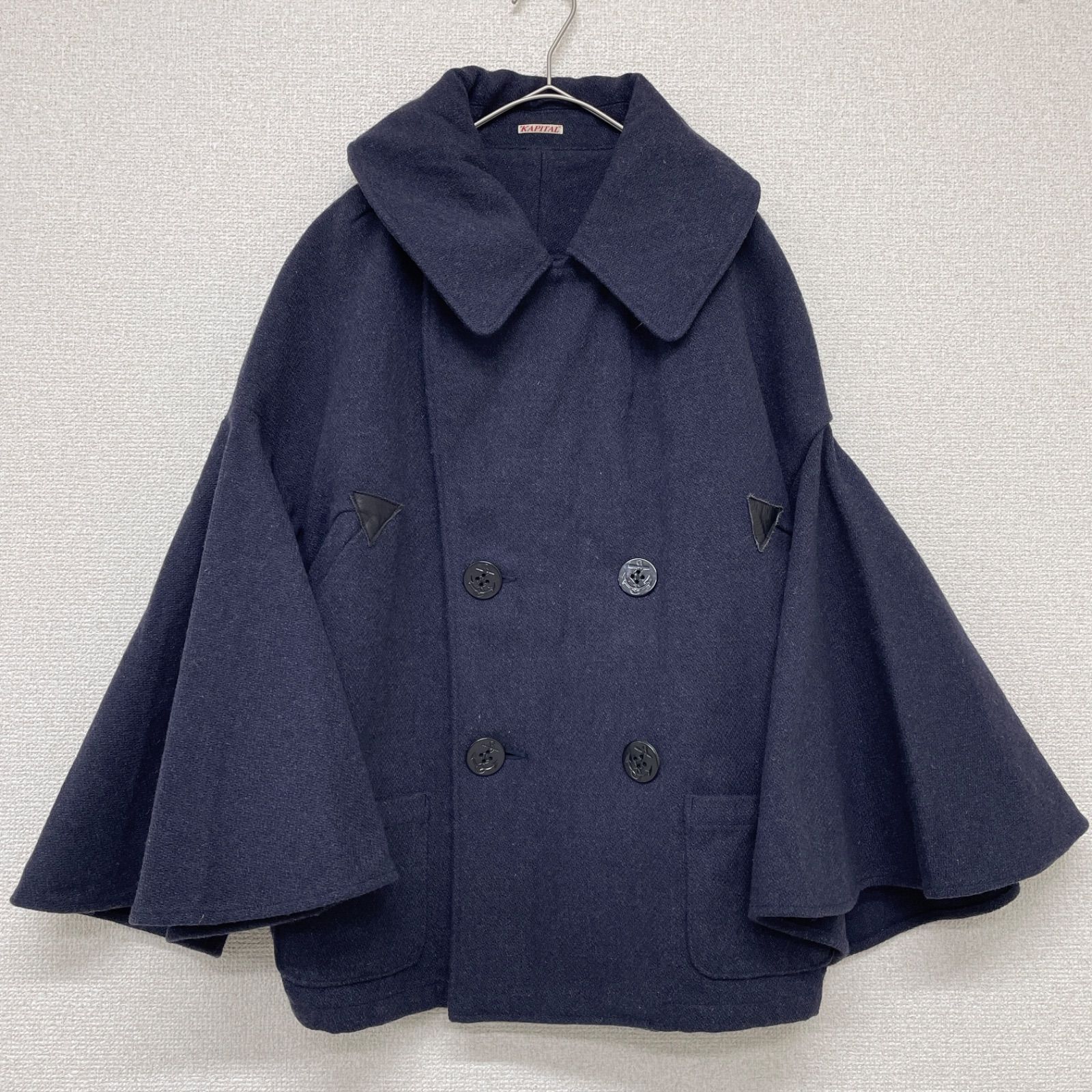 KAPITAL キャピタル ショートコート ピーコート ケープ ラッフル ペプラム ダブル ネイビー レディース
