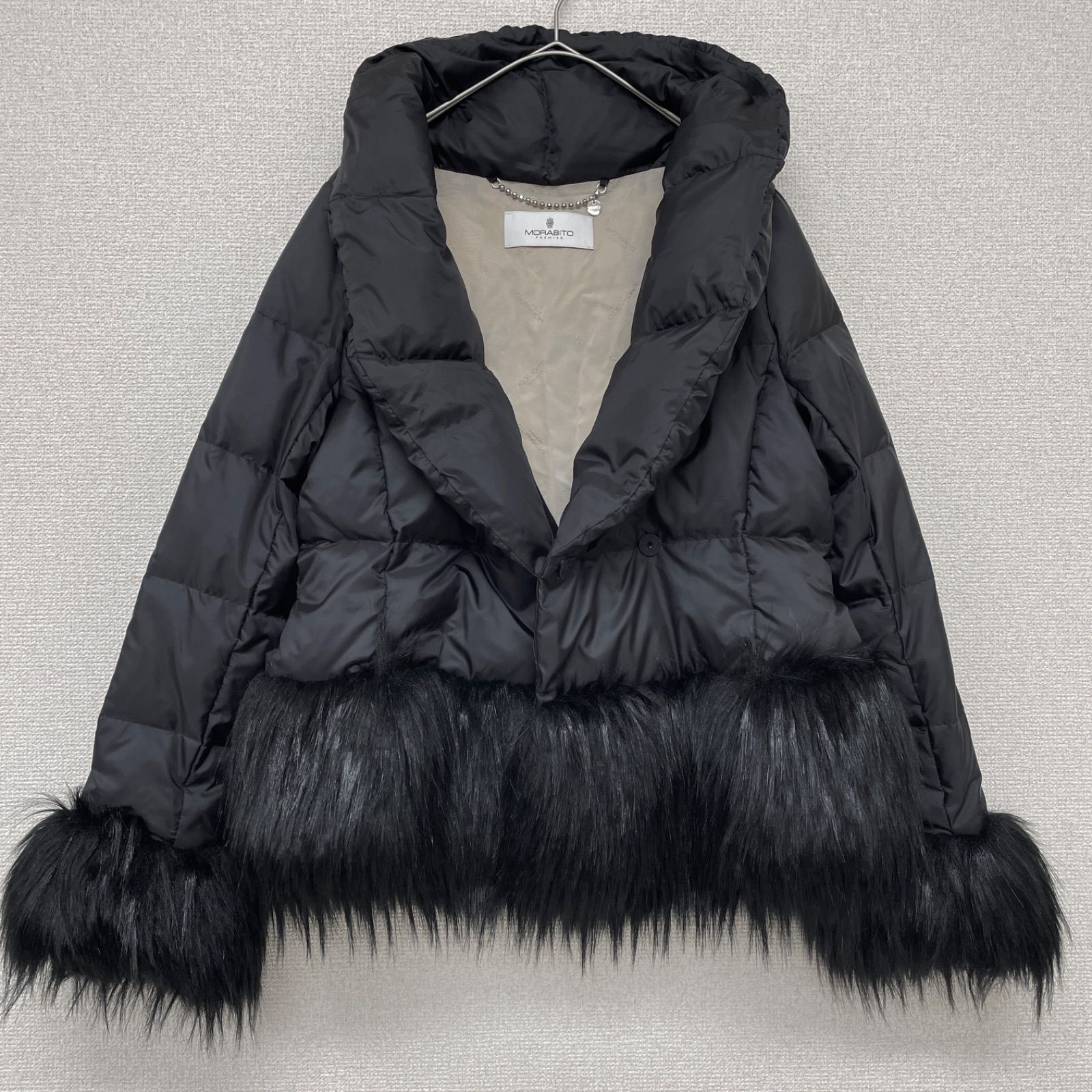 美品　モラビトプルミエ 異素材切替　ストレッチテーラードジャケット　黒シルバー 美品 モラビトプルミエ 異素材切替 ストレッチテーラードジャケット 黒