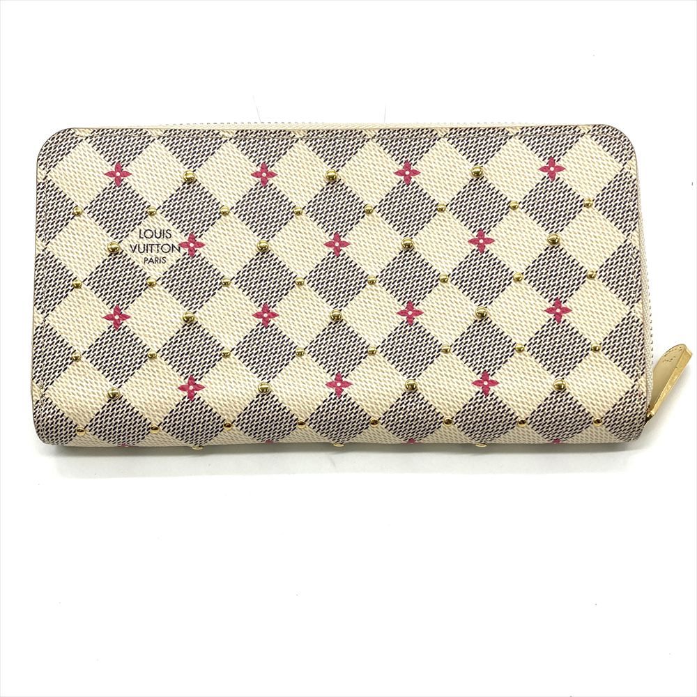 ルイヴィトン LOUIS VUITTON スタッズ ジッピーウォレット 長財布 ダミエ アズール N64615 ホワイト ゴールド金具 ユニセックス