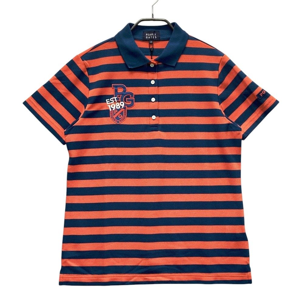 サイズ 2 PEARLY GATES パーリーゲイツ 055-2260706 半袖ポロシャツ ワッペン ボーダー柄 オレンジ系 240101475317 ゴルフウェア レディース ストスト